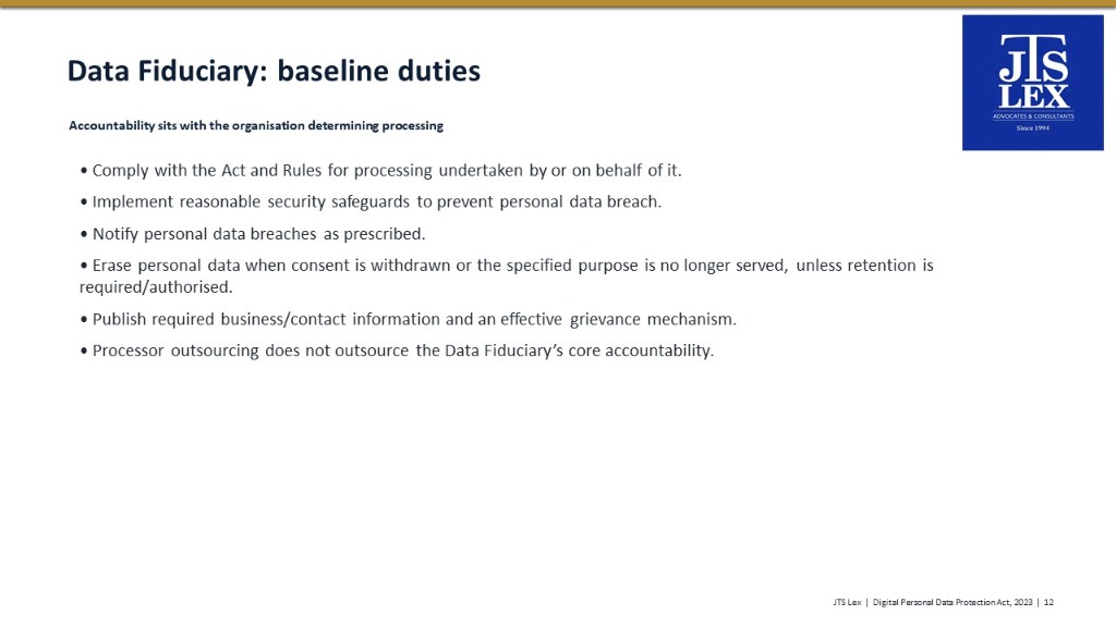 Data Fiduciary: baseline duties